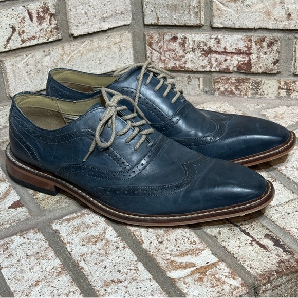 Giorgio Brutini Navy Blue Leather Wingtip Brogue Oxford Dress Shoes Formal Work - Picture 4 of 15